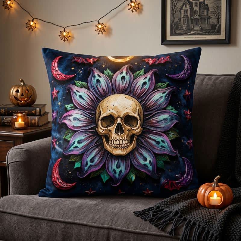 Fodera per cuscino decorativo con teschio celeste gotico - image 1