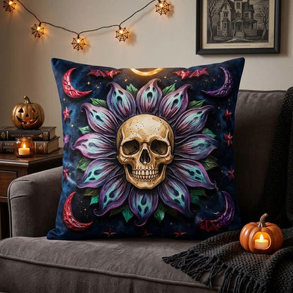 Fodera per cuscino decorativo con teschio celeste gotico - image 1