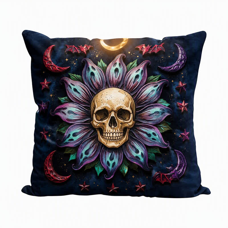 Fodera per cuscino decorativo con teschio celeste gotico - image 2