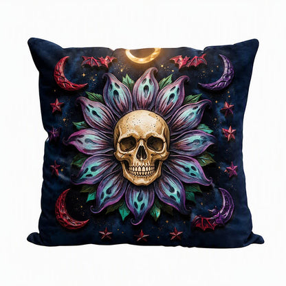 Fodera per cuscino decorativo con teschio celeste gotico - image 2