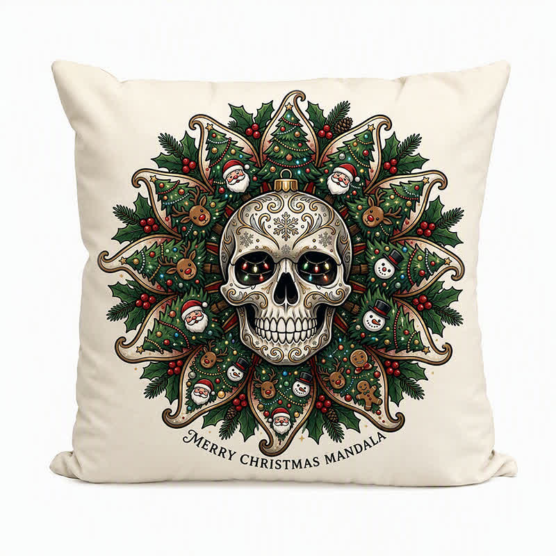 Cuscino decorativo in peluche con teschio natalizio e mandala - image 4