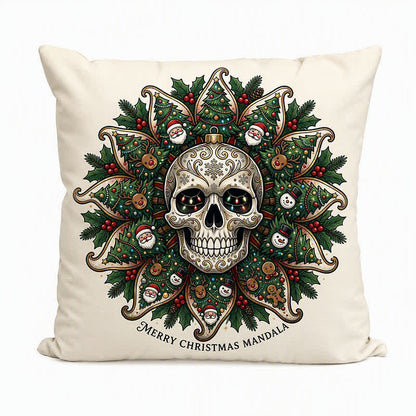 Cuscino decorativo in peluche con teschio natalizio e mandala - image 4