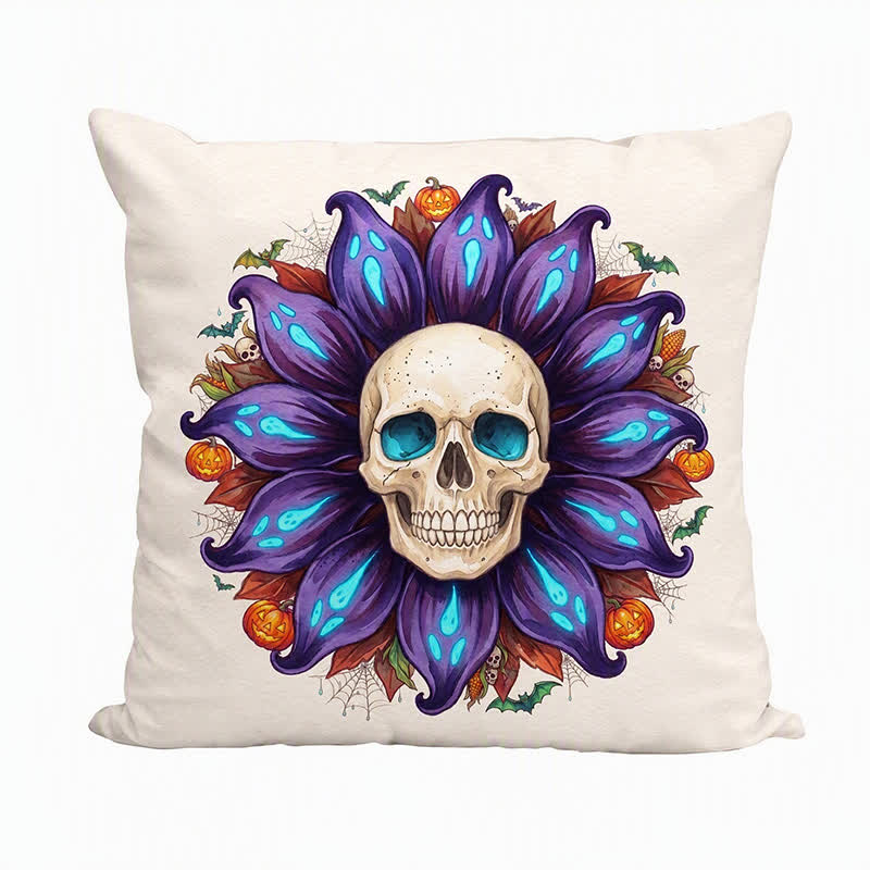 Cuscino decorativo in peluche a forma di teschio e girasole spettrale - image 4