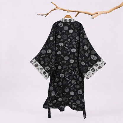 Kimono in cotone con motivo zucca di Halloween e caramelle - image 1
