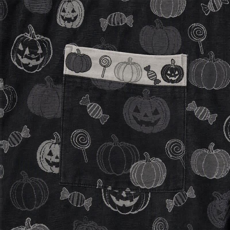 Kimono in cotone con motivo zucca di Halloween e caramelle - image 4