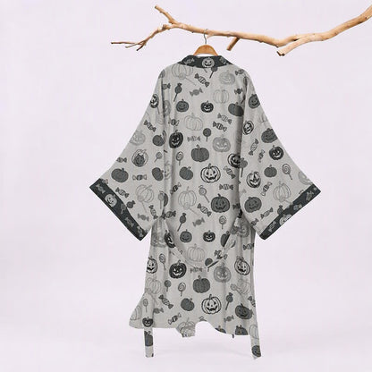 Kimono in cotone con motivo zucca di Halloween e caramelle - image 6
