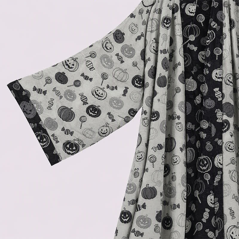 Kimono in cotone con motivo zucca di Halloween e caramelle - image 7