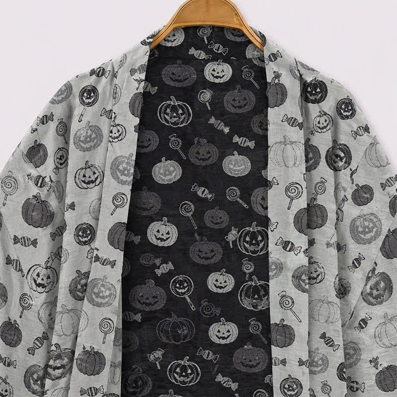 Kimono in cotone con motivo zucca di Halloween e caramelle - image 8