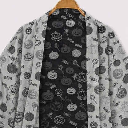 Kimono in cotone con motivo zucca di Halloween e caramelle - image 8