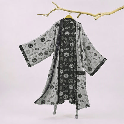 Kimono in cotone con motivo zucca di Halloween e caramelle - Bianco - 2XL - image 5