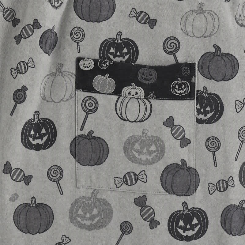 Kimono in cotone con motivo zucca di Halloween e caramelle - image 9