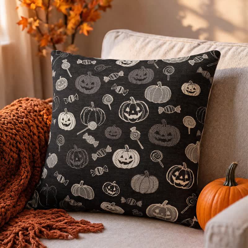 Cuscino in cotone a forma di zucca di Halloween - Nero - 45cm x 45cm - Con inserto - image 0