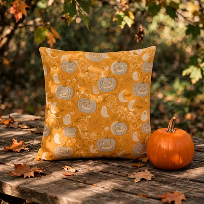 Cuscino decorativo in cotone a forma di zucca arancione con fantasma - image 3