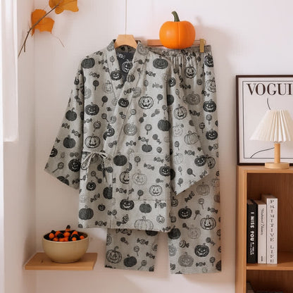 Set pigiama kimono in cotone con stampa zucca e caramelle - image 5