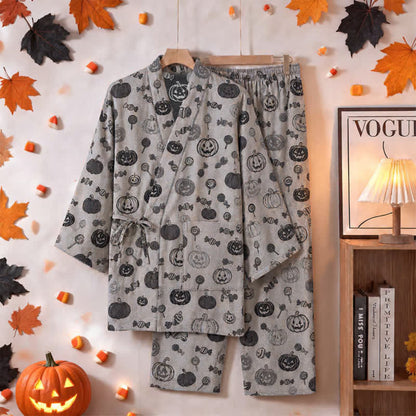 Set pigiama kimono in cotone con stampa zucca e caramelle - image 6