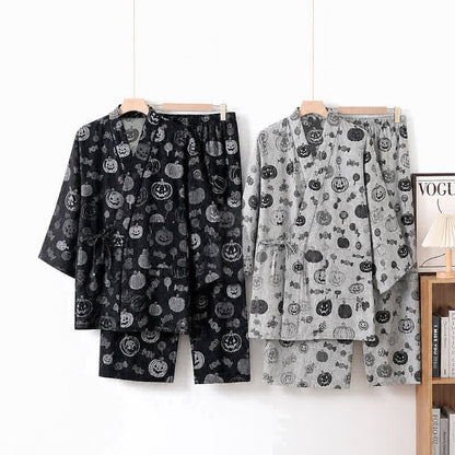 Set pigiama kimono in cotone con stampa zucca e caramelle - image 0