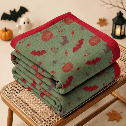 Coperta in cotone con motivo zucca, gatto e ragno di Halloween - Verde - Coperta - 98" x 94" - image 6