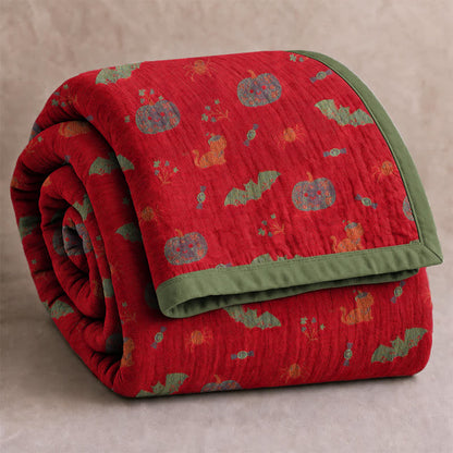 Coperta in cotone con motivo zucca, gatto e ragno di Halloween - image 1