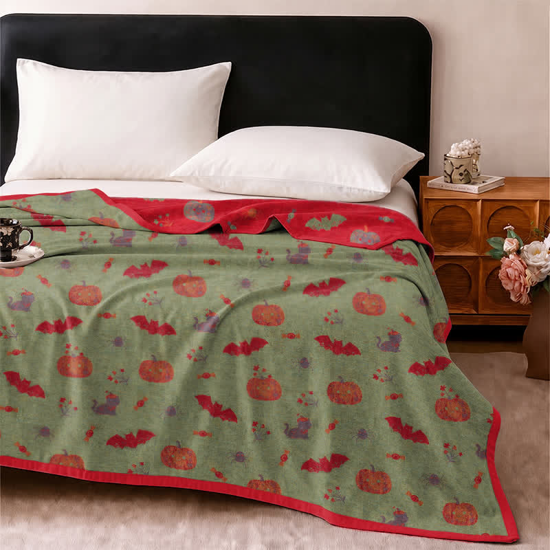 Coperta in cotone con motivo zucca, gatto e ragno di Halloween - image 9