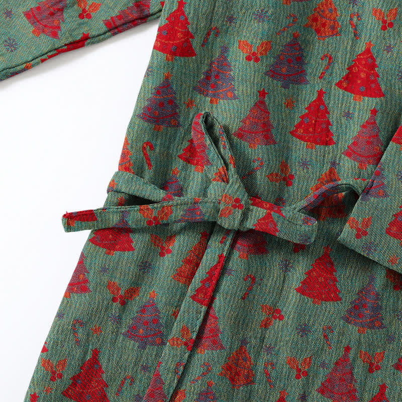 Completo da casa in cotone con kimono e stampa albero di Natale. - image 6