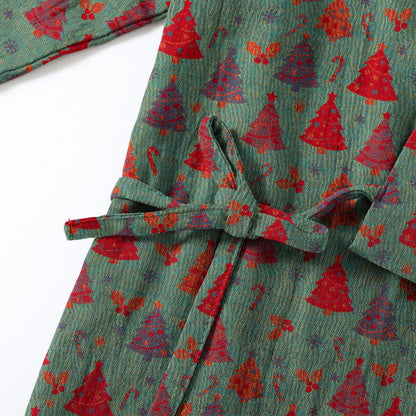 Completo da casa in cotone con kimono e stampa albero di Natale. - image 6