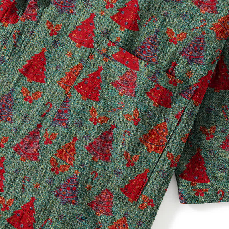 Completo da casa in cotone con kimono e stampa albero di Natale. - image 7