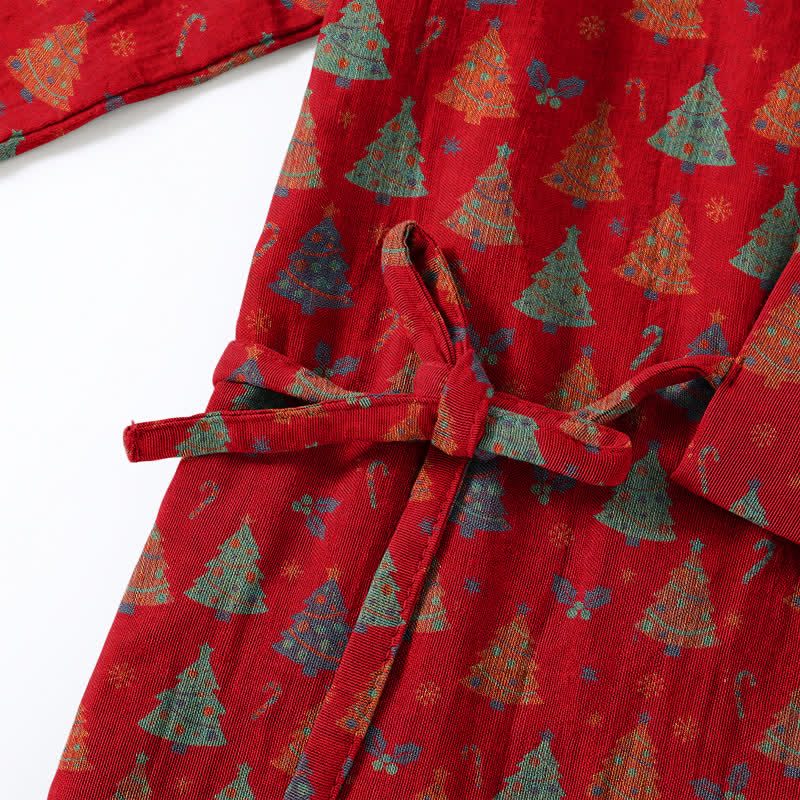 Completo da casa in cotone con kimono e stampa albero di Natale. - image 13