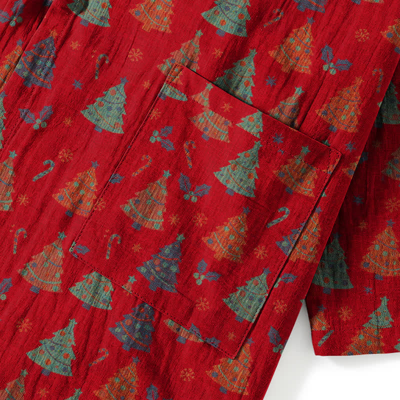Completo da casa in cotone con kimono e stampa albero di Natale. - image 14