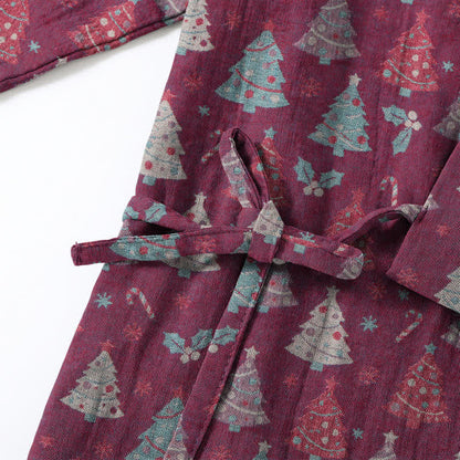 Completo da casa in cotone con kimono e stampa albero di Natale. - image 21
