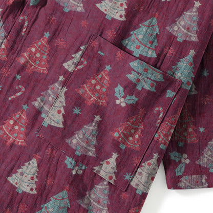 Completo da casa in cotone con kimono e stampa albero di Natale. - image 22
