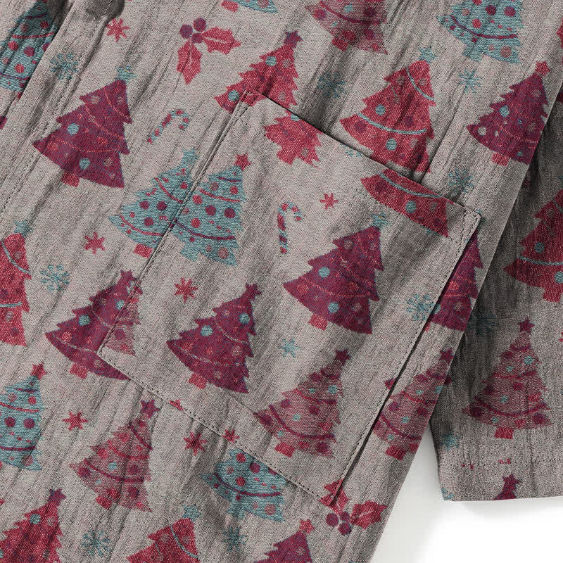 Completo da casa in cotone con kimono e stampa albero di Natale. - image 30