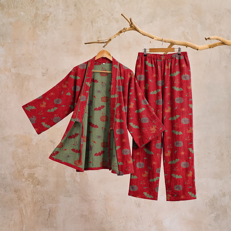 Set pigiama in cotone con zucca e pipistrello di Halloween - image 4