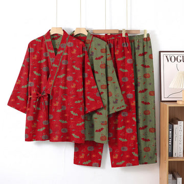 Set pigiama in cotone con zucca e pipistrello di Halloween - image 0