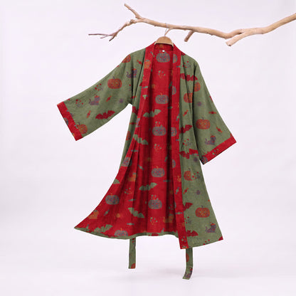 Kimono in cotone con stampa zucca e gatto di Halloween - Verde - 2XL - image 6