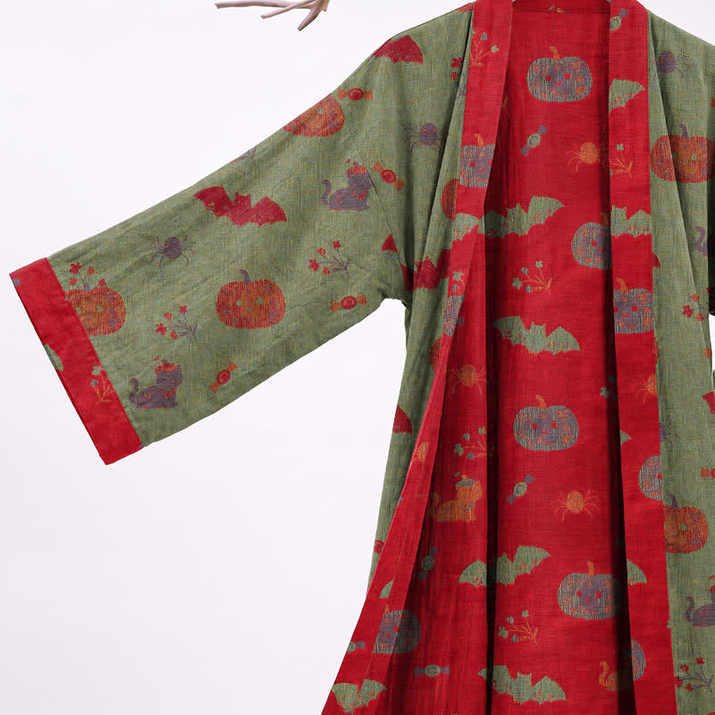 Kimono in cotone con stampa zucca e gatto di Halloween - image 9