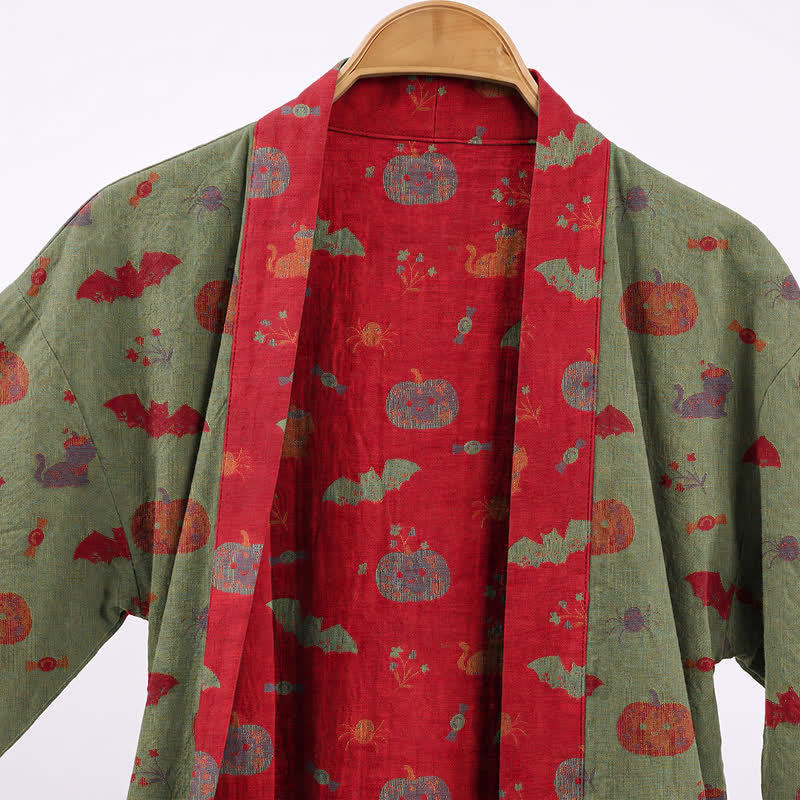 Kimono in cotone con stampa zucca e gatto di Halloween - image 8
