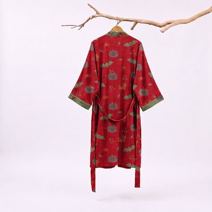 Kimono in cotone con stampa zucca e gatto di Halloween - image 1