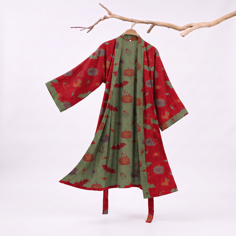 Kimono in cotone con stampa zucca e gatto di Halloween - Rosso - 2XL - image 0