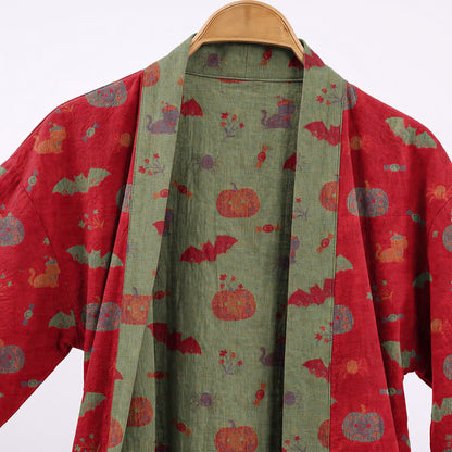 Kimono in cotone con stampa zucca e gatto di Halloween - image 2