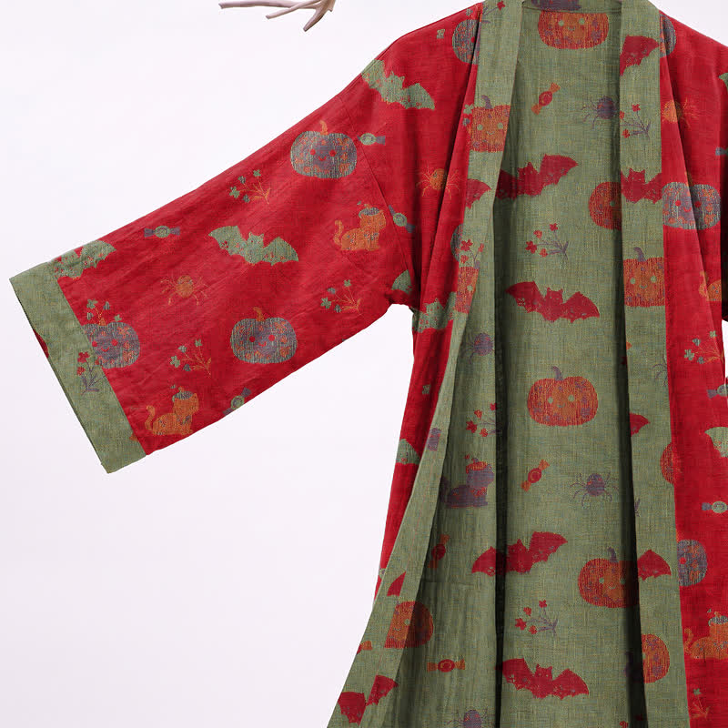 Kimono in cotone con stampa zucca e gatto di Halloween - image 3