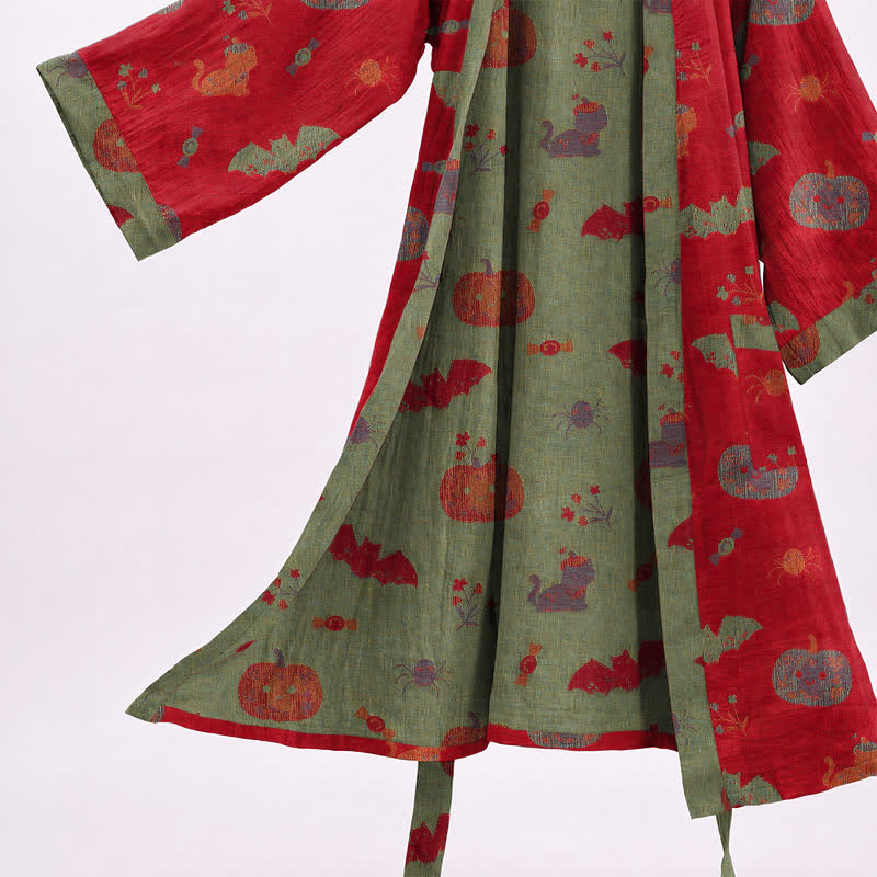 Kimono in cotone con stampa zucca e gatto di Halloween - image 4
