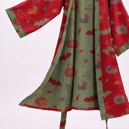 Kimono in cotone con stampa zucca e gatto di Halloween - image 4