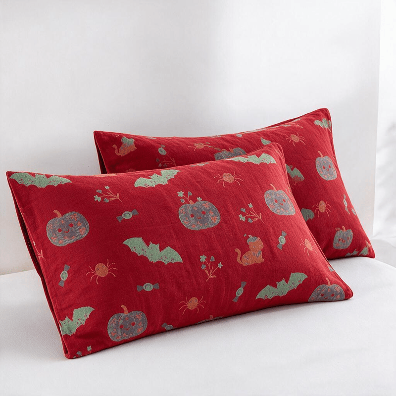 Coperta in cotone con motivo zucca, gatto e ragno di Halloween - Rosso - 2 federe - 51cm x 91cm - image 5