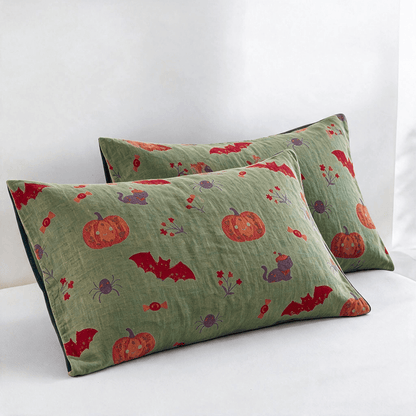 Coperta in cotone con motivo zucca, gatto e ragno di Halloween - Verde - 2 federe - 51cm x 91cm - image 11