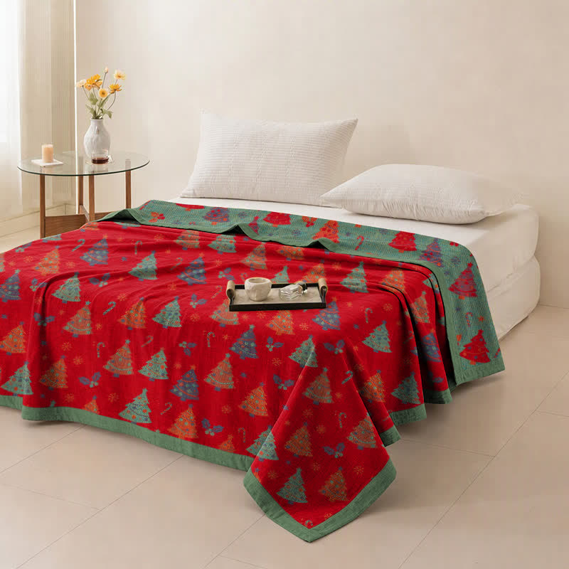 Coperta festiva in garza di cotone con motivo albero di Natale - image 4