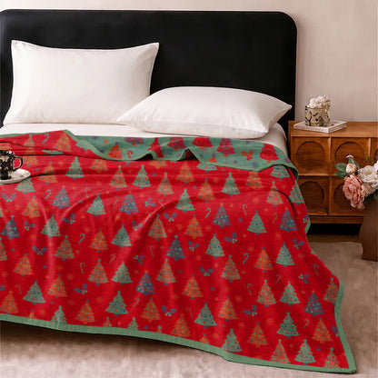 Coperta festiva in garza di cotone con motivo albero di Natale - image 3