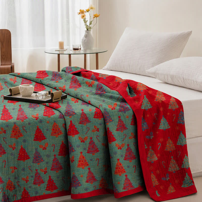 Coperta festiva in garza di cotone con motivo albero di Natale - image 8