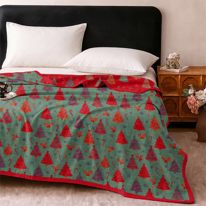 Coperta festiva in garza di cotone con motivo albero di Natale - image 9