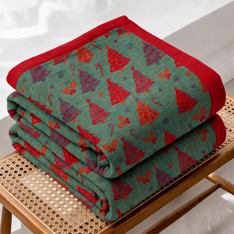 Coperta festiva in garza di cotone con motivo albero di Natale - Verde - Coperta - 98" x 94" - image 6