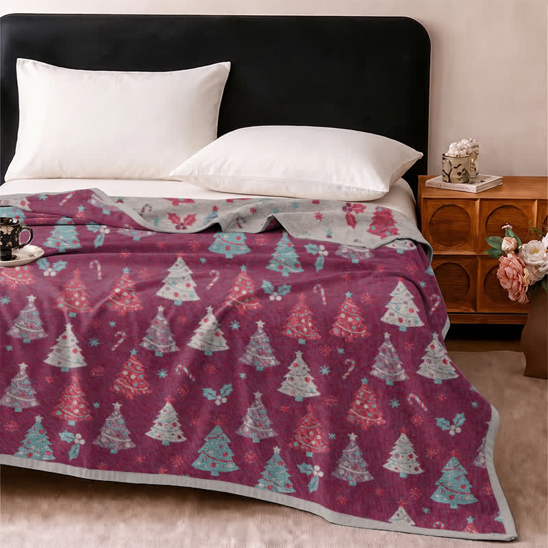 Coperta festiva in garza di cotone con motivo albero di Natale - image 15